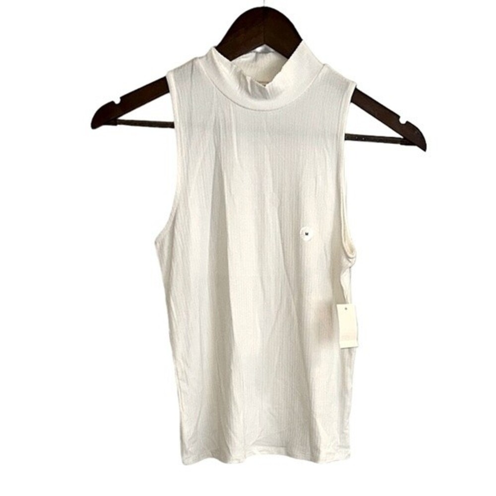 NWT Areopastale white rib knit tank top with mock neck, women M